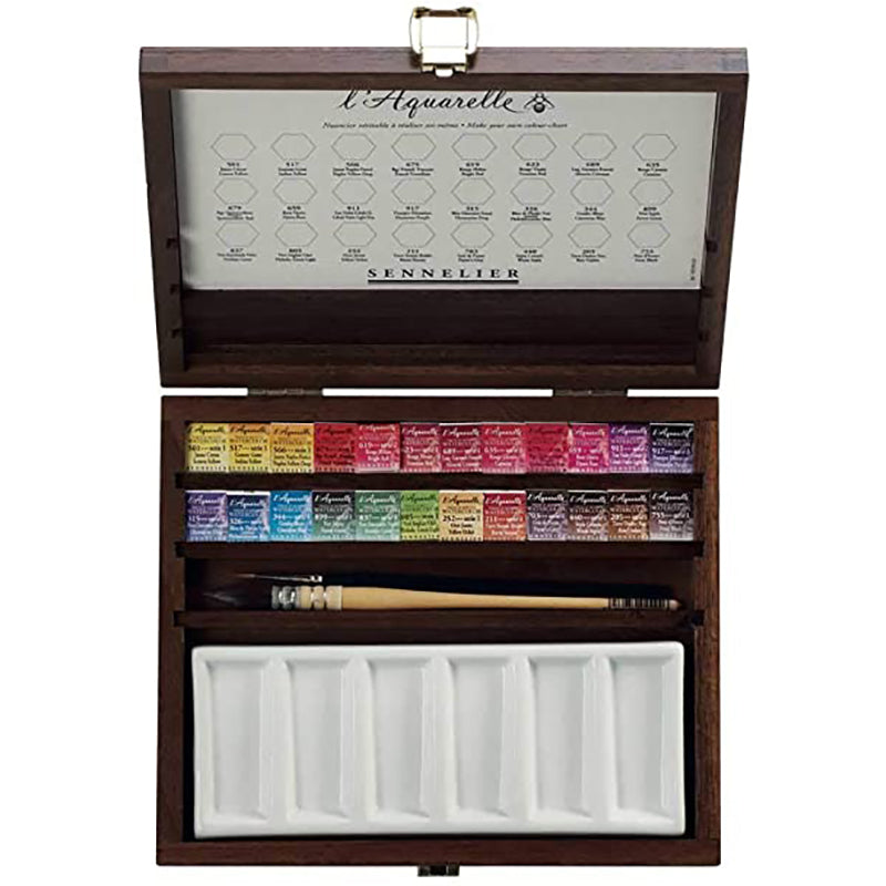 SENNELIER L'Aquarelle Walnut Box 24HP+1 Porcelain