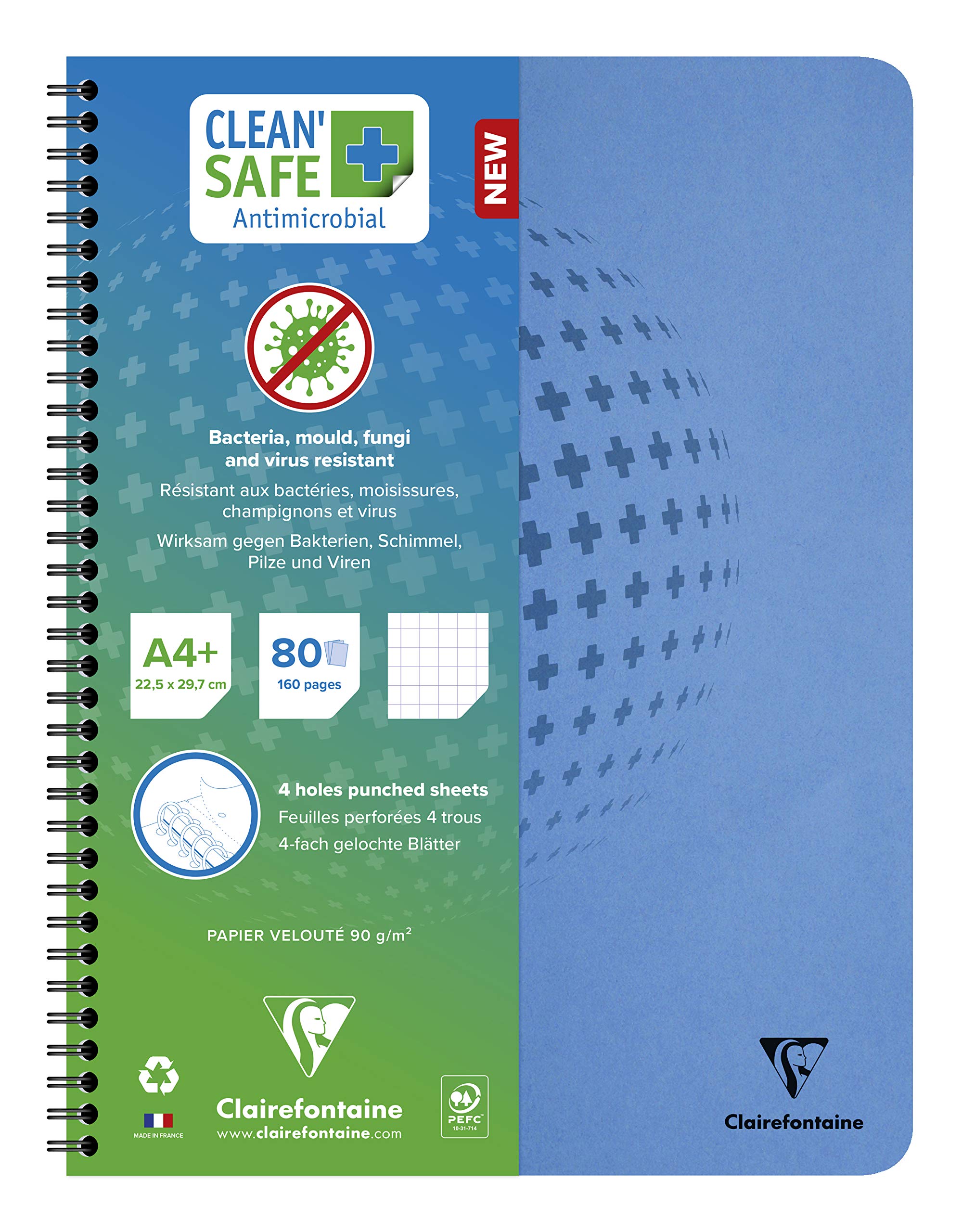 CLAIREFONTAINE Clean'Safe WB Notebook A4+ 90g 80s 5x5 Sq Blue