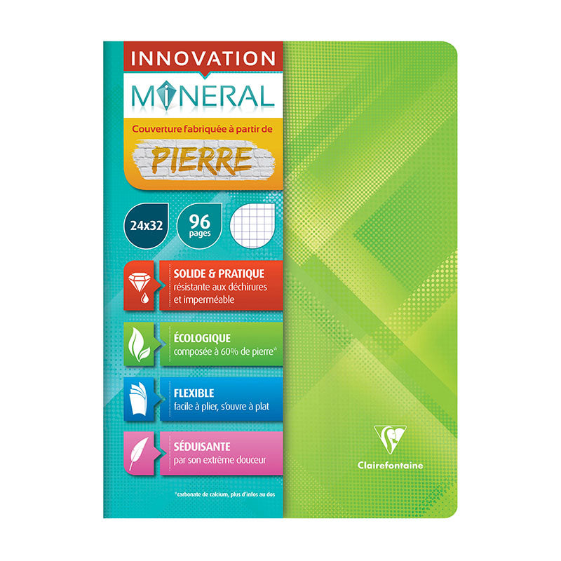 CLAIREFONTAINE Mineral Stapled Notebook 24x32cm 48s 5x5 Sq Grn Default Title