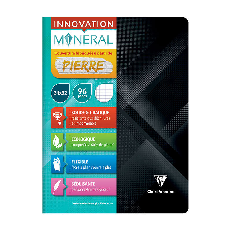 CLAIREFONTAINE Mineral Stapled Notebook 24x32cm 48s 5x5 Sq Blk Default Title