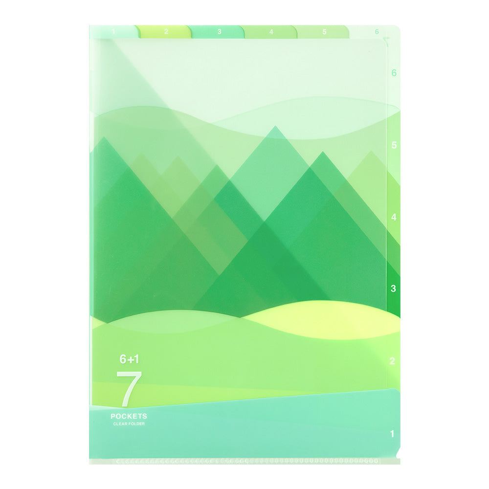MIDORI 7-Pockets Clear Folder A4 Landscape Green