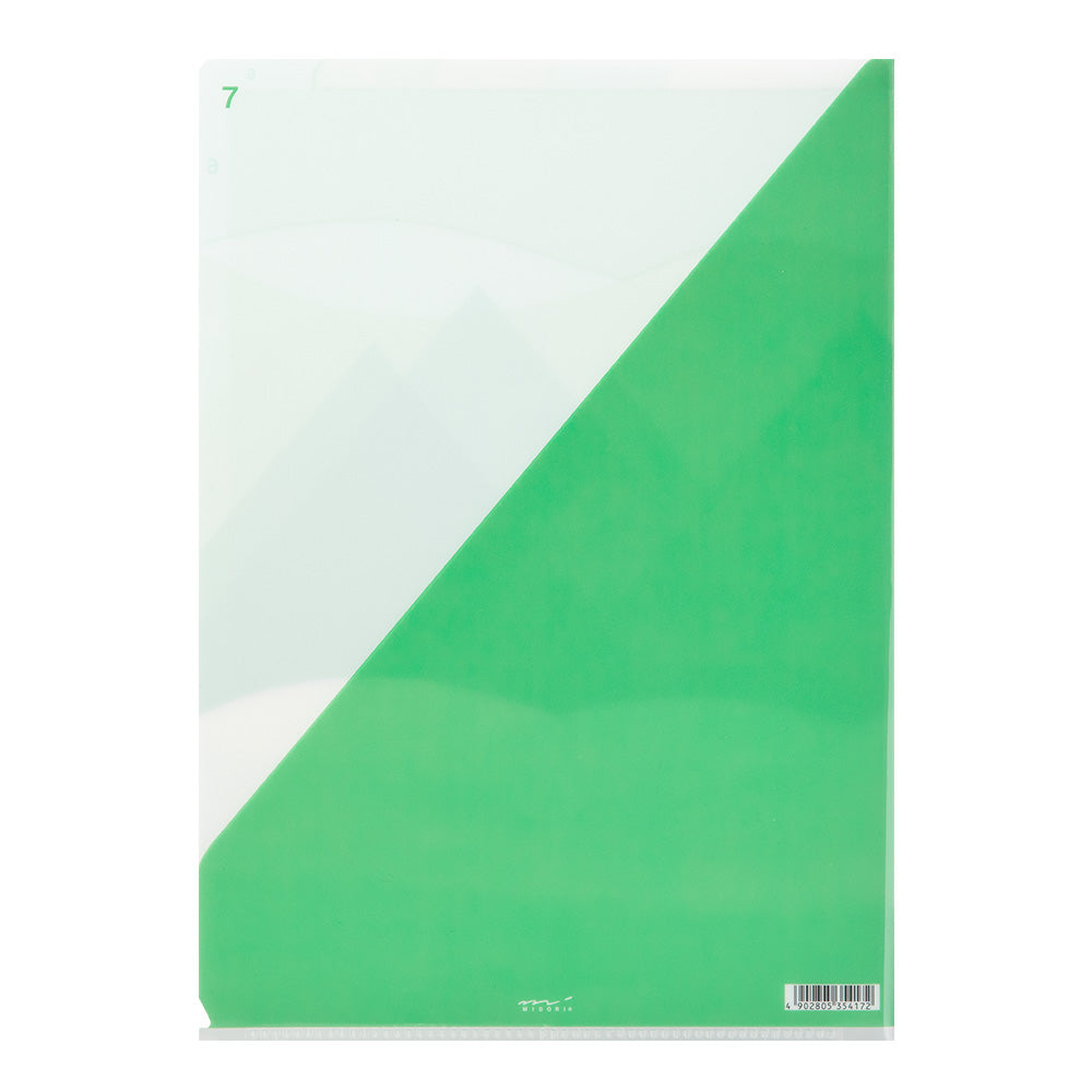 MIDORI 7-Pockets Clear Folder A4 Landscape Green