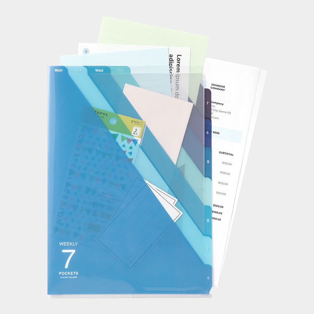 MIDORI 7-Pockets Clear Folder A4 Stripes Blue