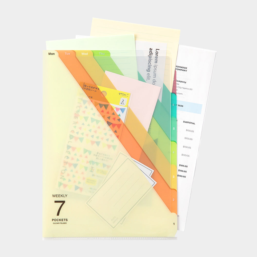 MIDORI 7-Pockets Clear Folder A4 Stripes Beige