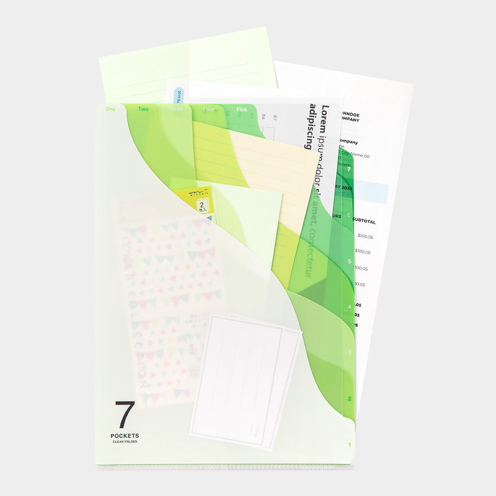 MIDORI 7-Pockets Clear Folder A4 Gradation Green