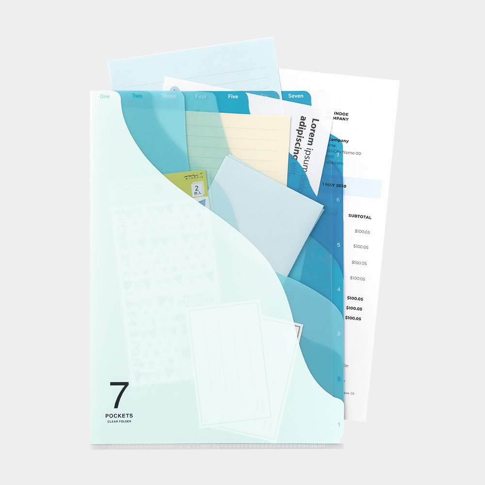 MIDORI 7-Pockets Clear Folder A4 Gradation Blue