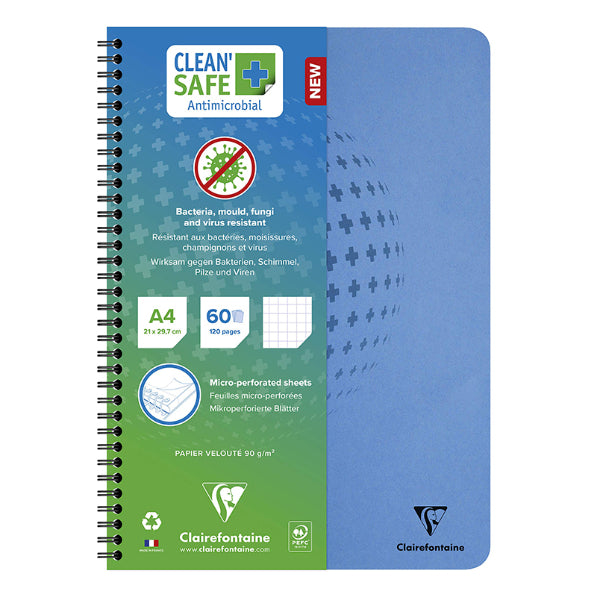 CLAIREFONTAINE Clean'Safe Wirebound Notebook A4 90g 120s 5x5 Sq Blue