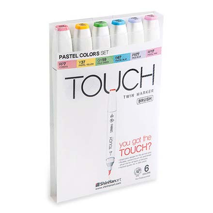 SHINHAN Touch Twin Brush Marker Set 6s Pastel Col