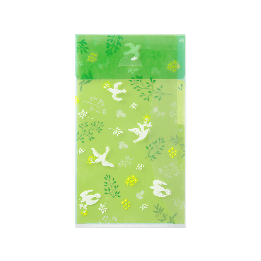 MIDORI 3-P Clear Folder A5 Slim with Flap White Birds