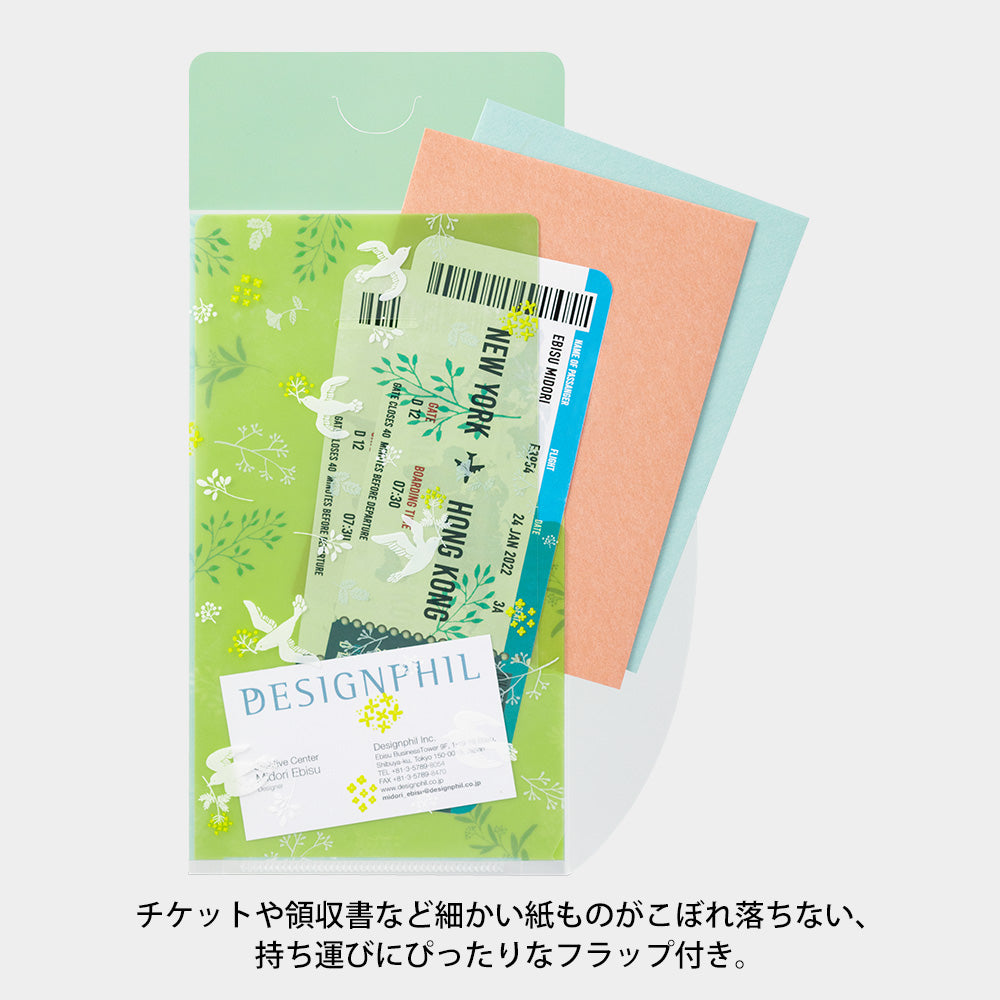 MIDORI 3-P Clear Folder A5 Slim with Flap White Birds