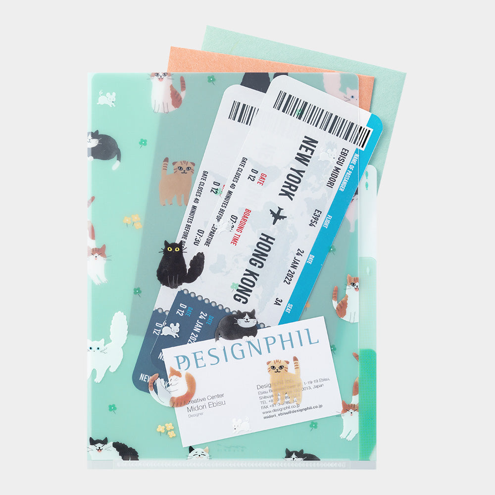 MIDORI 3-Pockets Clear Folder A5 Cats