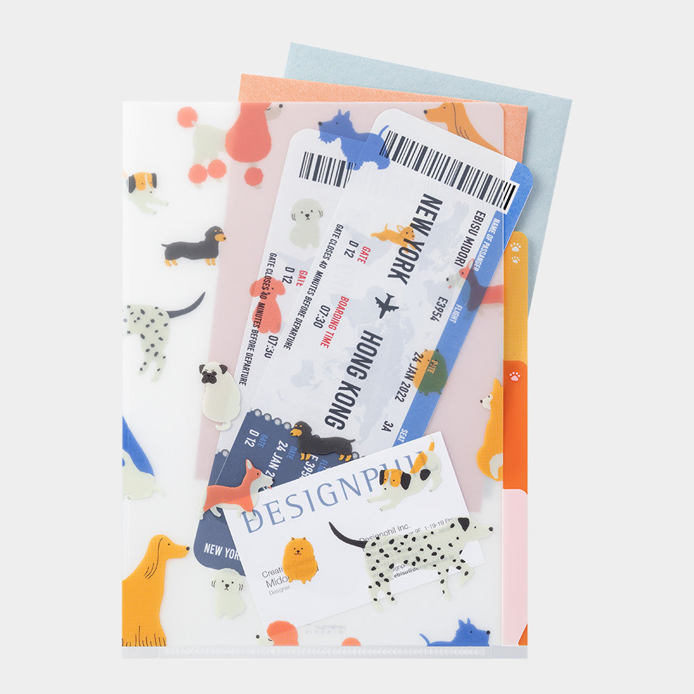 MIDORI 3-Pockets Clear Folder A5 Dogs