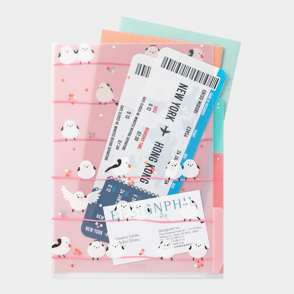 MIDORI 3-Pockets Clear Folder A5 Long-Tailed Tits