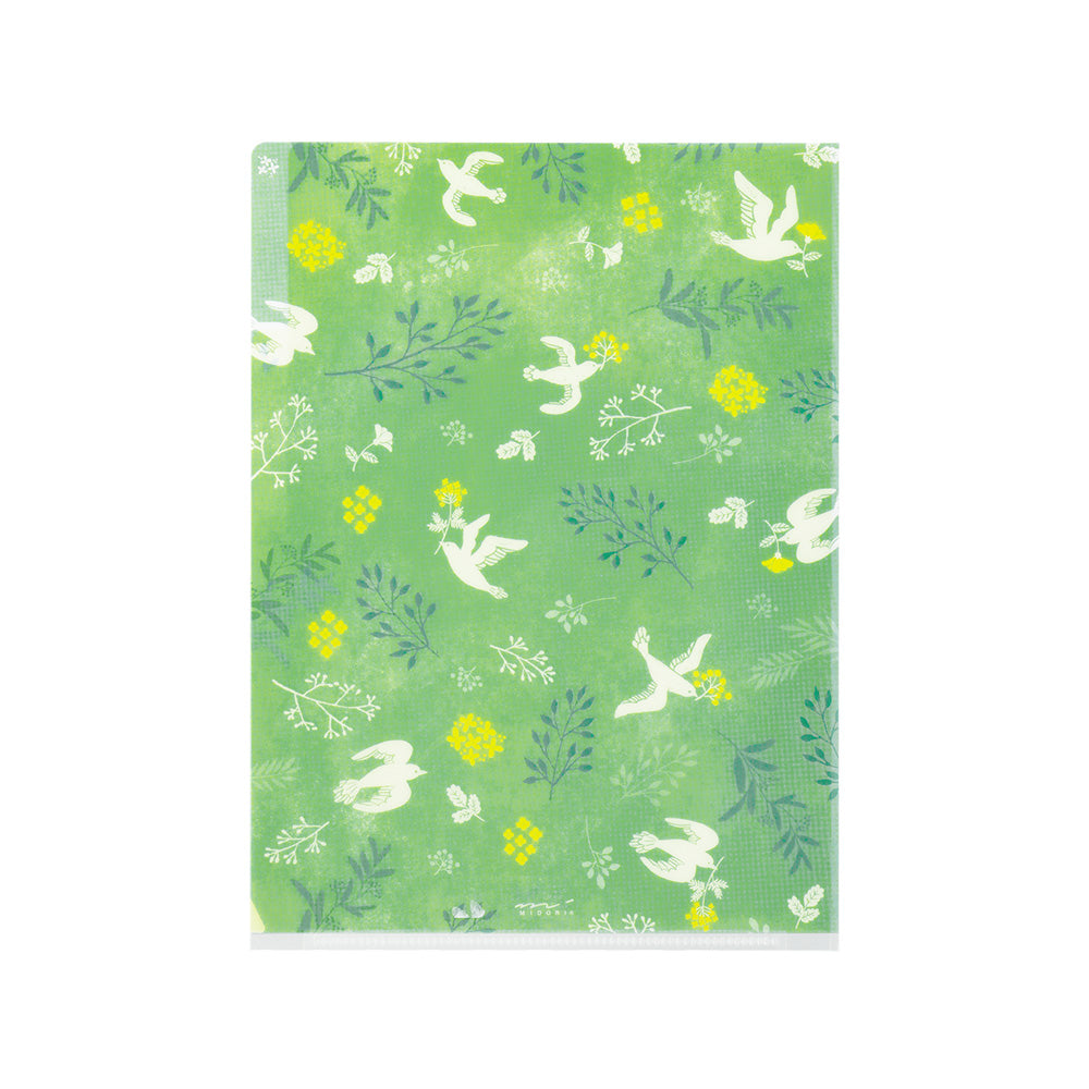 MIDORI 3-Pockets Clear Folder A5 White Birds