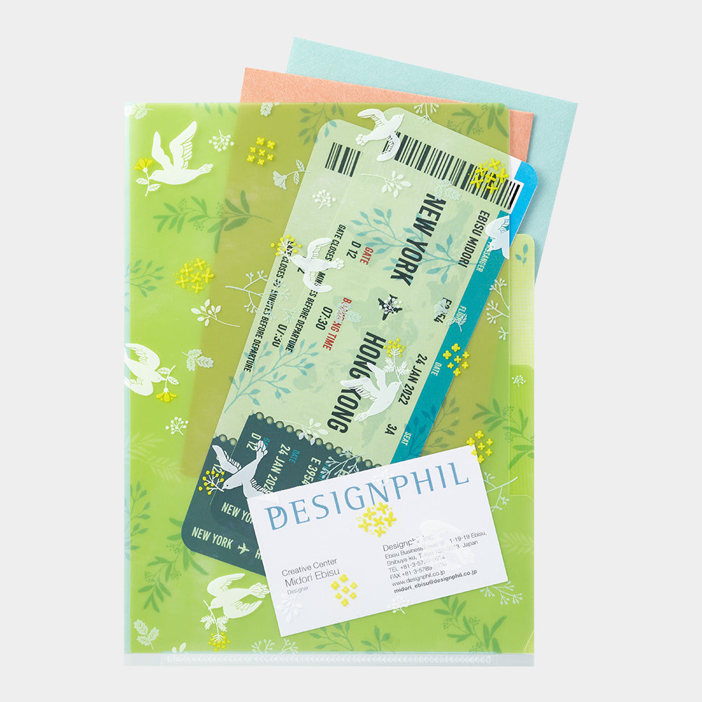 MIDORI 3-Pockets Clear Folder A5 White Birds