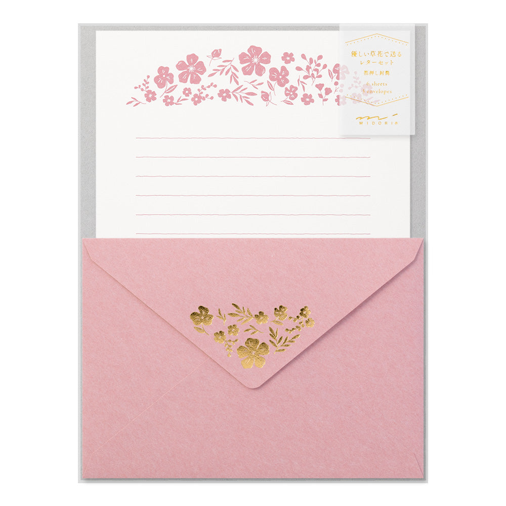 MIDORI Letter Set 506 Foil-Stamped Envelopes Flowe