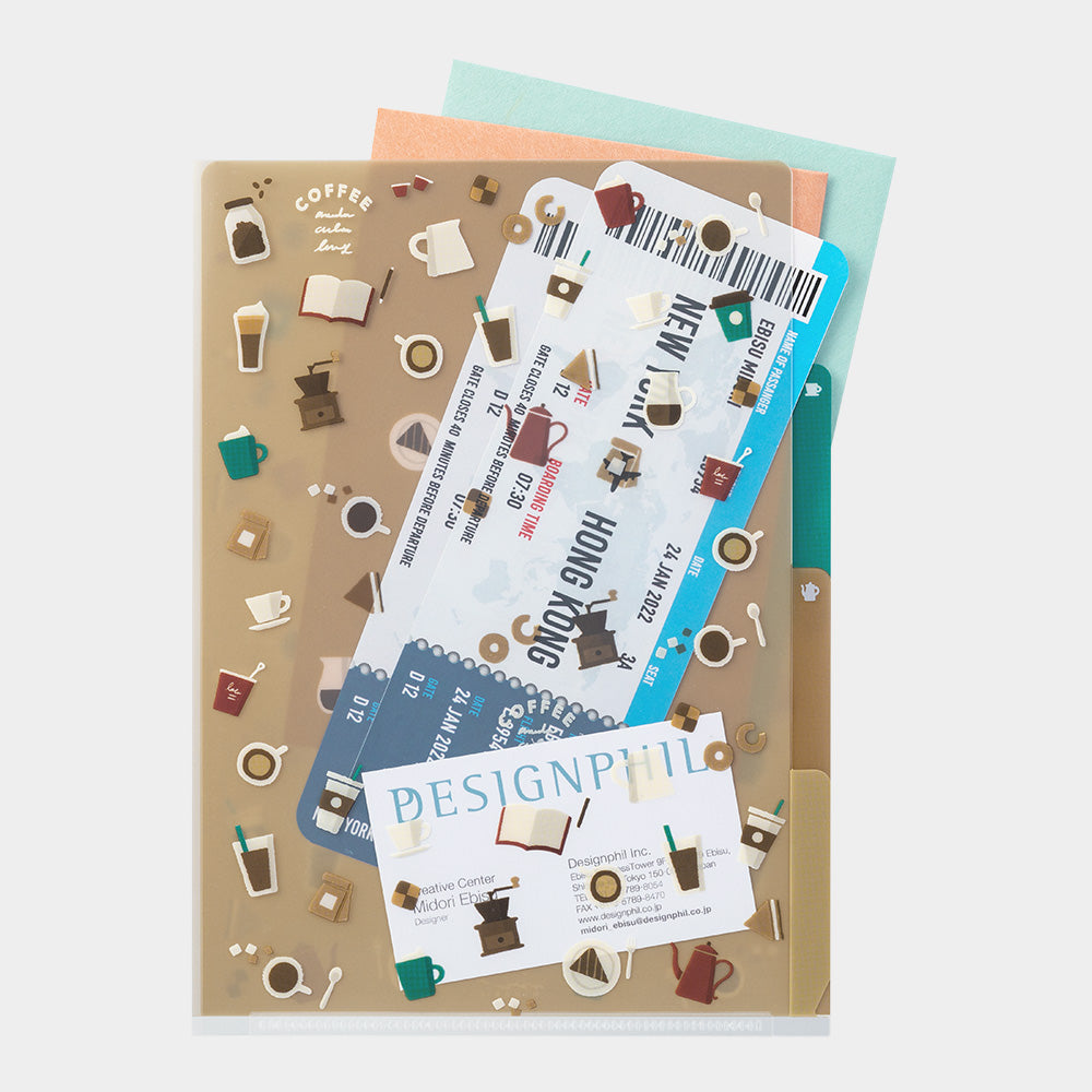MIDORI 3-Pockets Clear Folder A5 Coffee