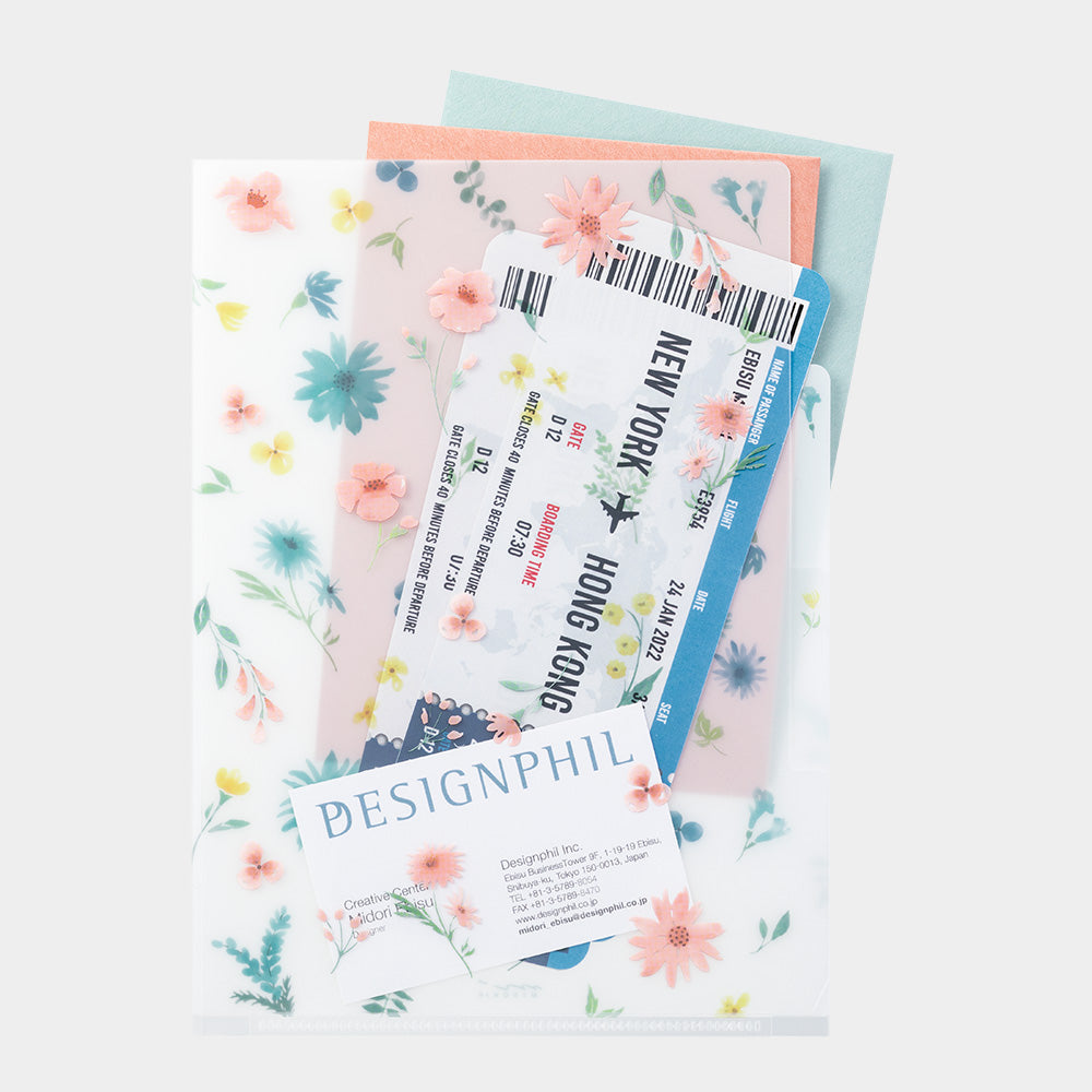 MIDORI 3-Pockets Clear Folder A5 Flowers