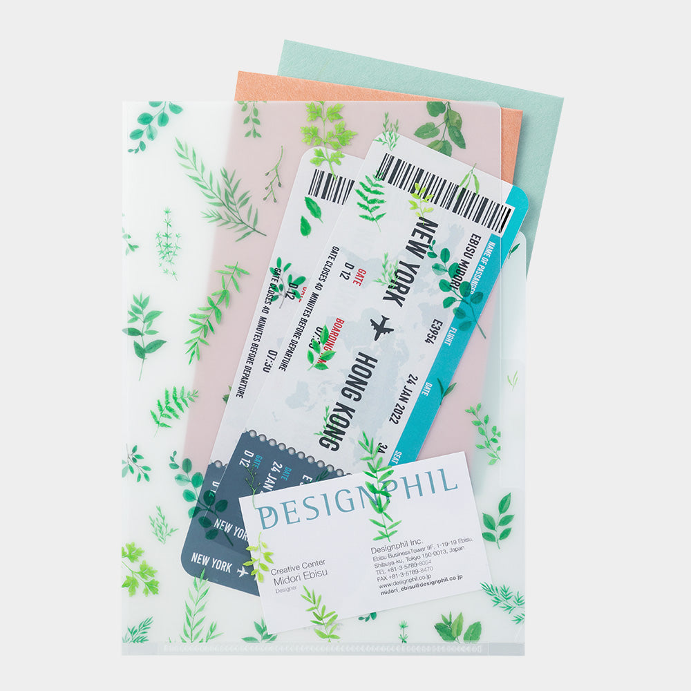 MIDORI 3-Pockets Clear Folder A5 Leaves