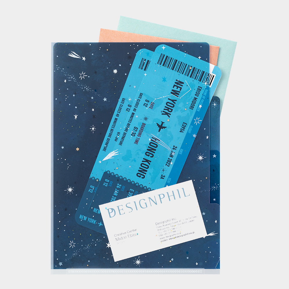 MIDORI 3-Pockets Clear Folder A5 Starry Sky