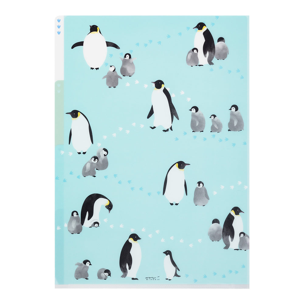 MIDORI 3-Pockets Clear Folder A4 Penguins
