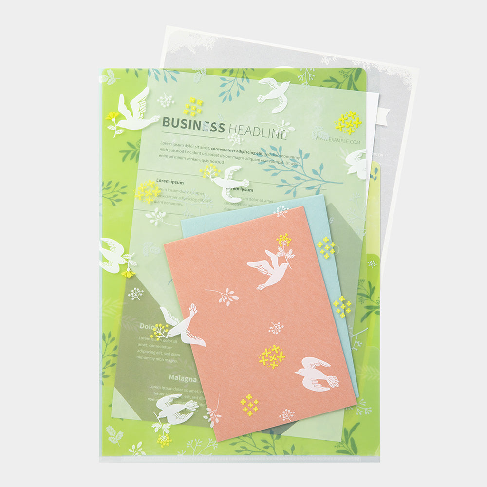MIDORI 3-Pockets Clear Folder A4 White Birds