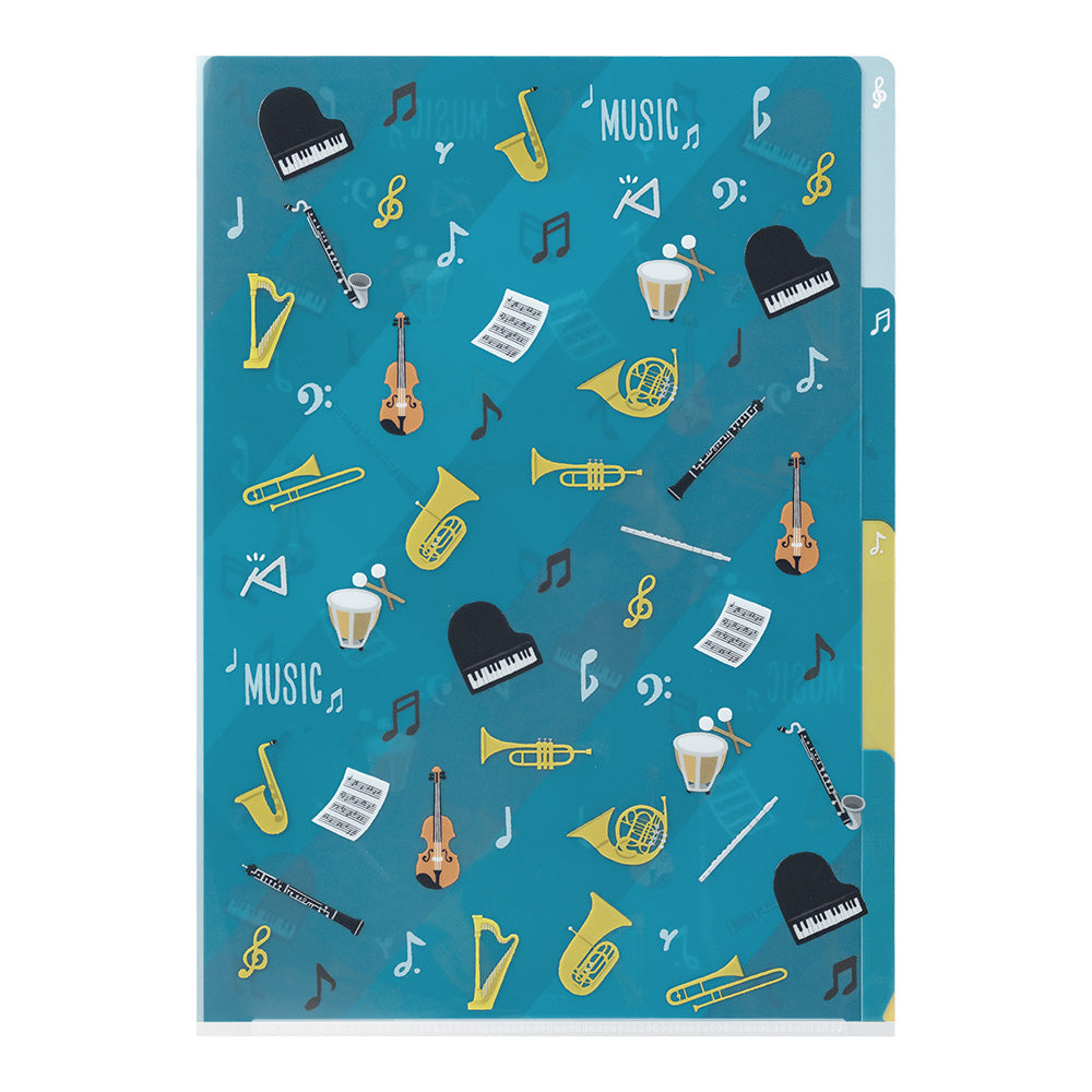 MIDORI 3-Pockets Clear Folder A4 Musical Instruments