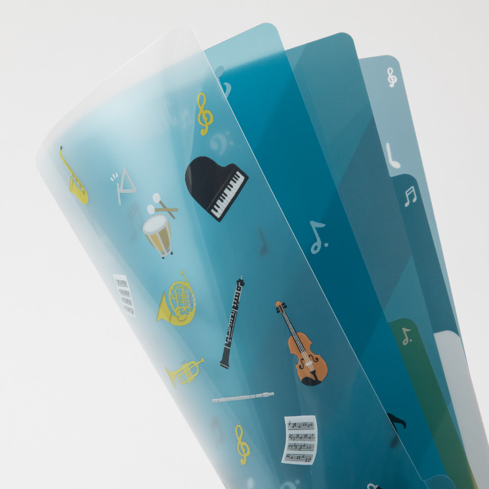 MIDORI 3-Pockets Clear Folder A4 Musical Instruments