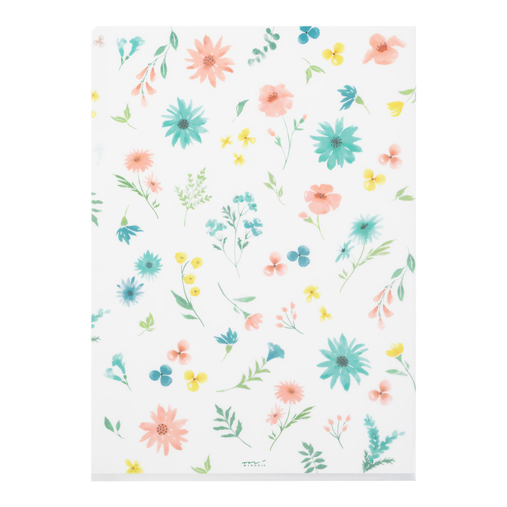MIDORI 3-Pockets Clear Folder A4 Flowers