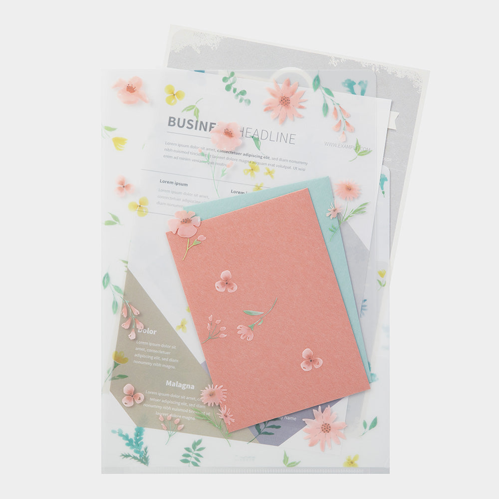 MIDORI 3-Pockets Clear Folder A4 Flowers