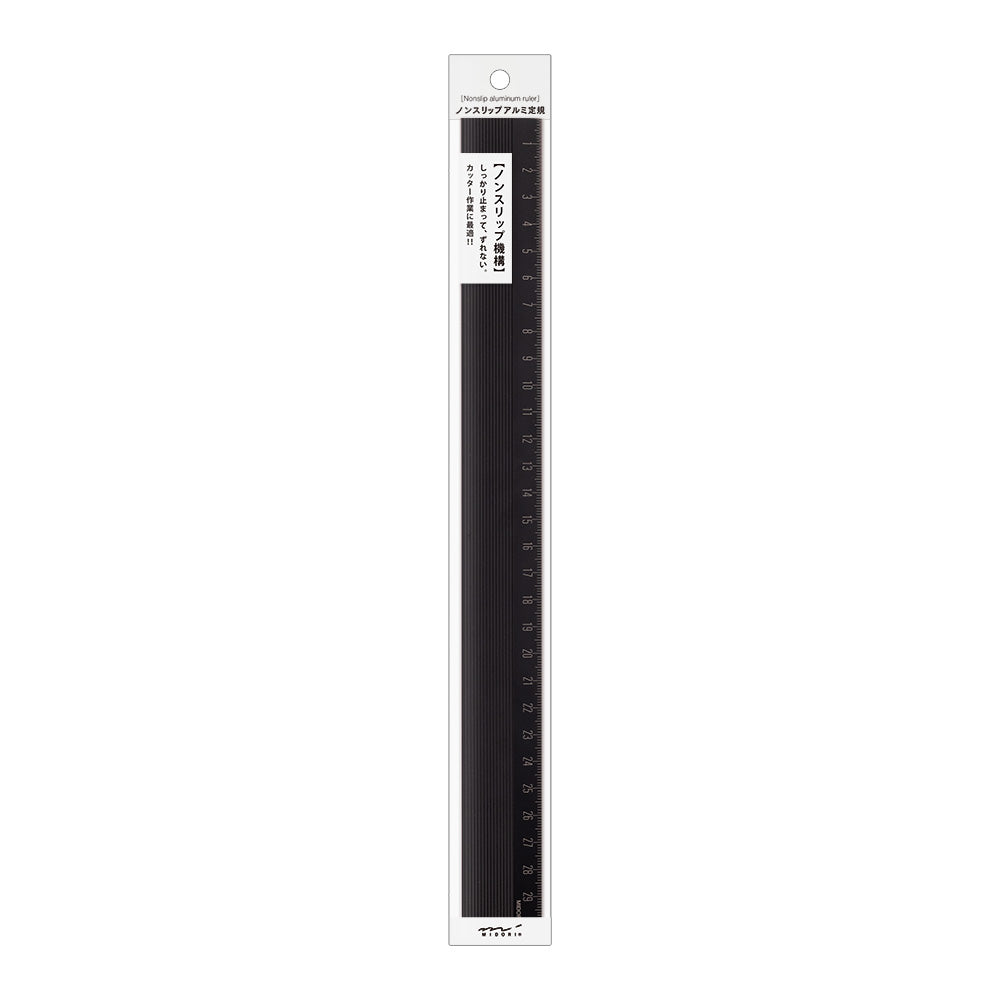MIDORI Aluminium Ruler 30cm Non-Slip Black