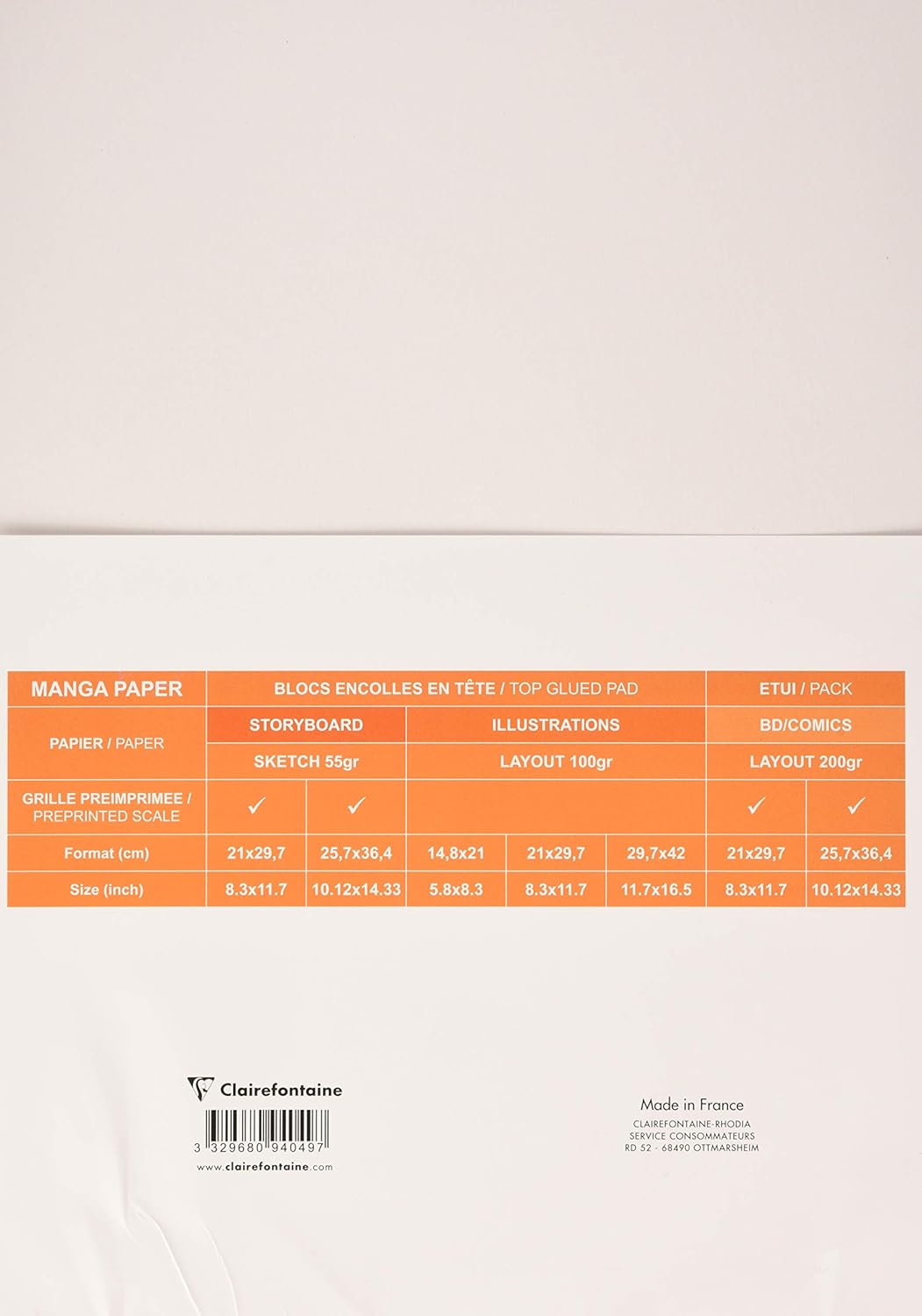 CLAIREFONTAINE Manga Bleedproof Layout Pad B4 200g 40s