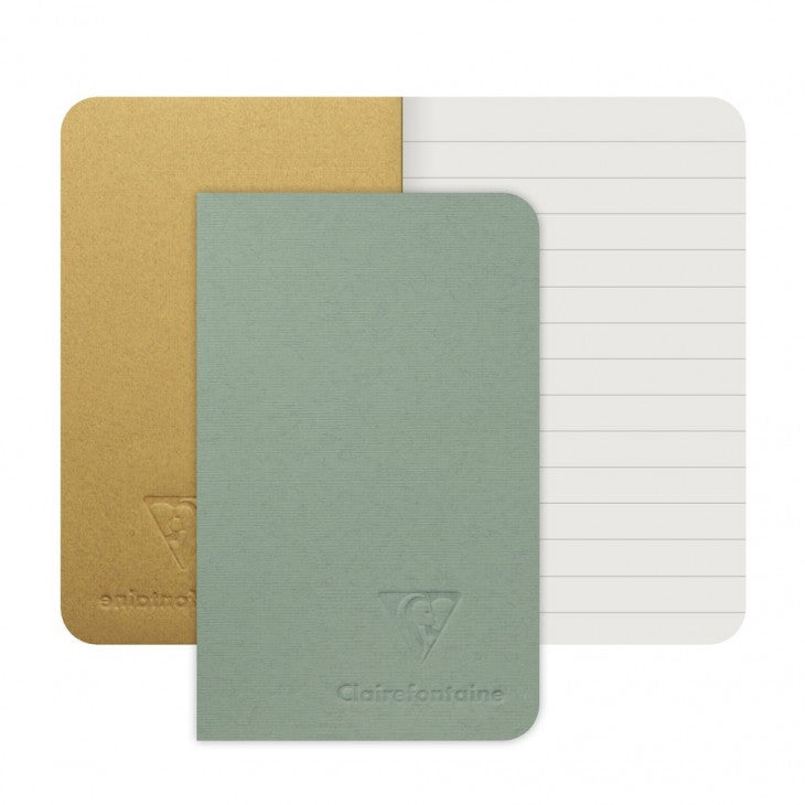 CLAIREFONTAINE Ingres Stapled Notebook 7.5x12cm Lined 24s Sea Green/Yellow