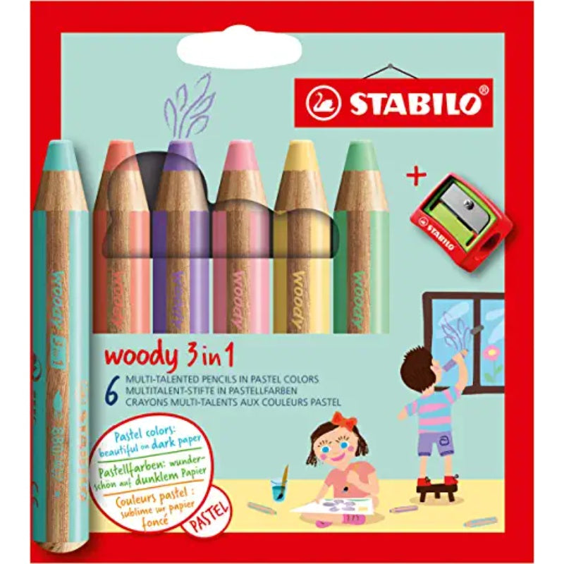 STABILO Woody 3in1 Wallet w/Pastel 6s+Sharpener