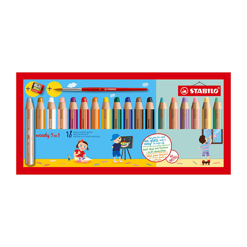 STABILO Woody 3in1 Wallet w/Pastel 18s+Sharpener