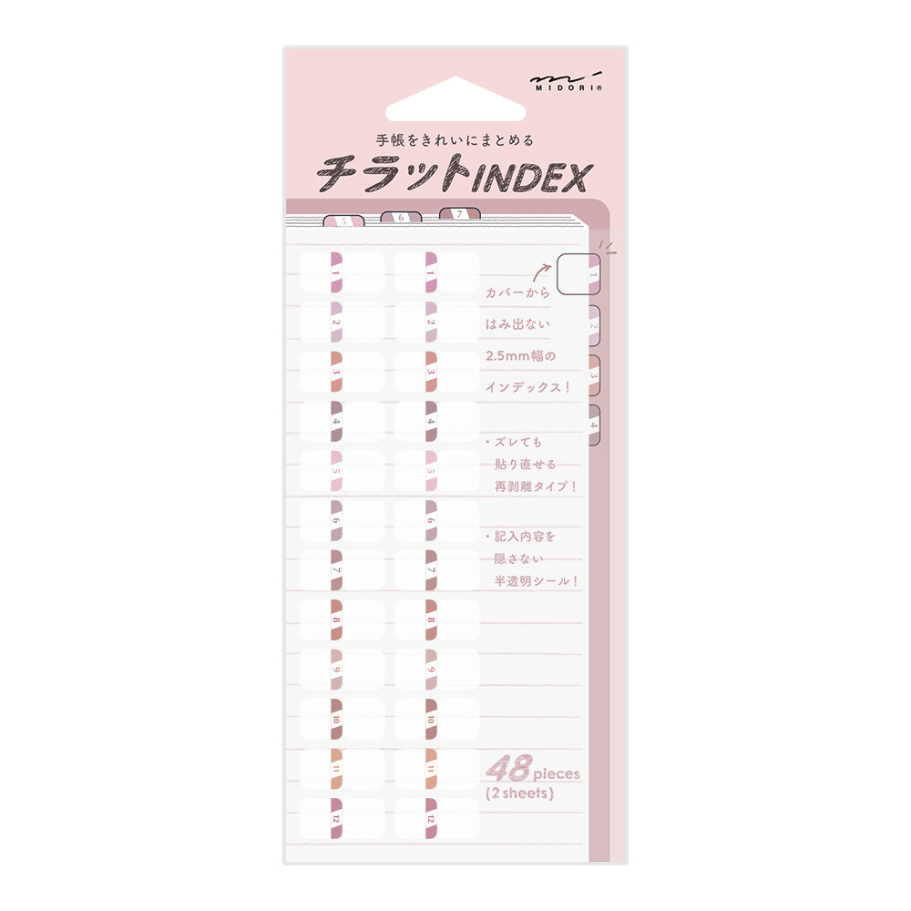 MIDORI Index Label S Chiratto Numbers Pink