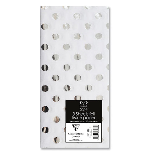 CLAIREFONTAINE Tissue Paper Foil 18g 50x70cm 3s Silver Dots