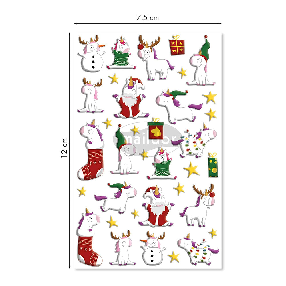 MAILDOR 3D Stickers Cooky Christmas Unicorns 1s