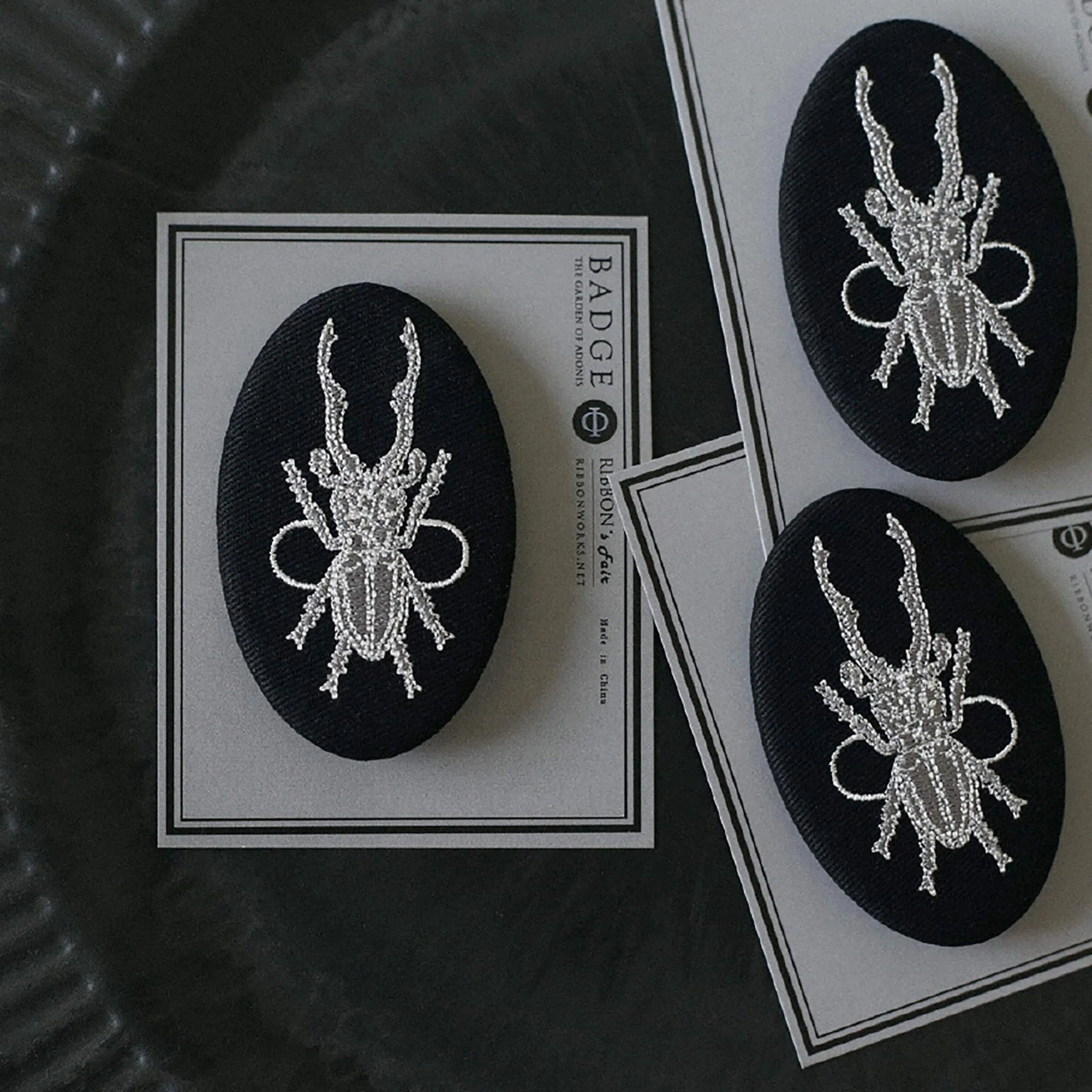 RIBBON WORKS Embroidery Brooch Silver Stag Beetle