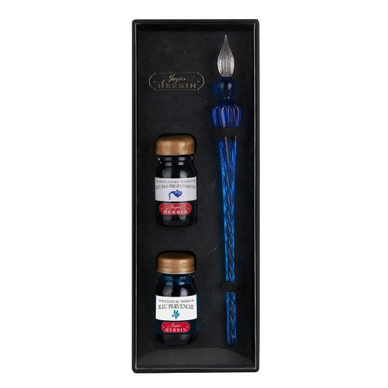 JACQUES HERBIN Ink & Glass Pen Set Blue Default Title