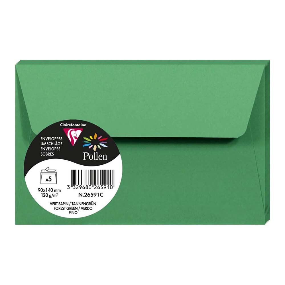 POLLEN Envelopes 120g 90x140mm Forest Green 5s