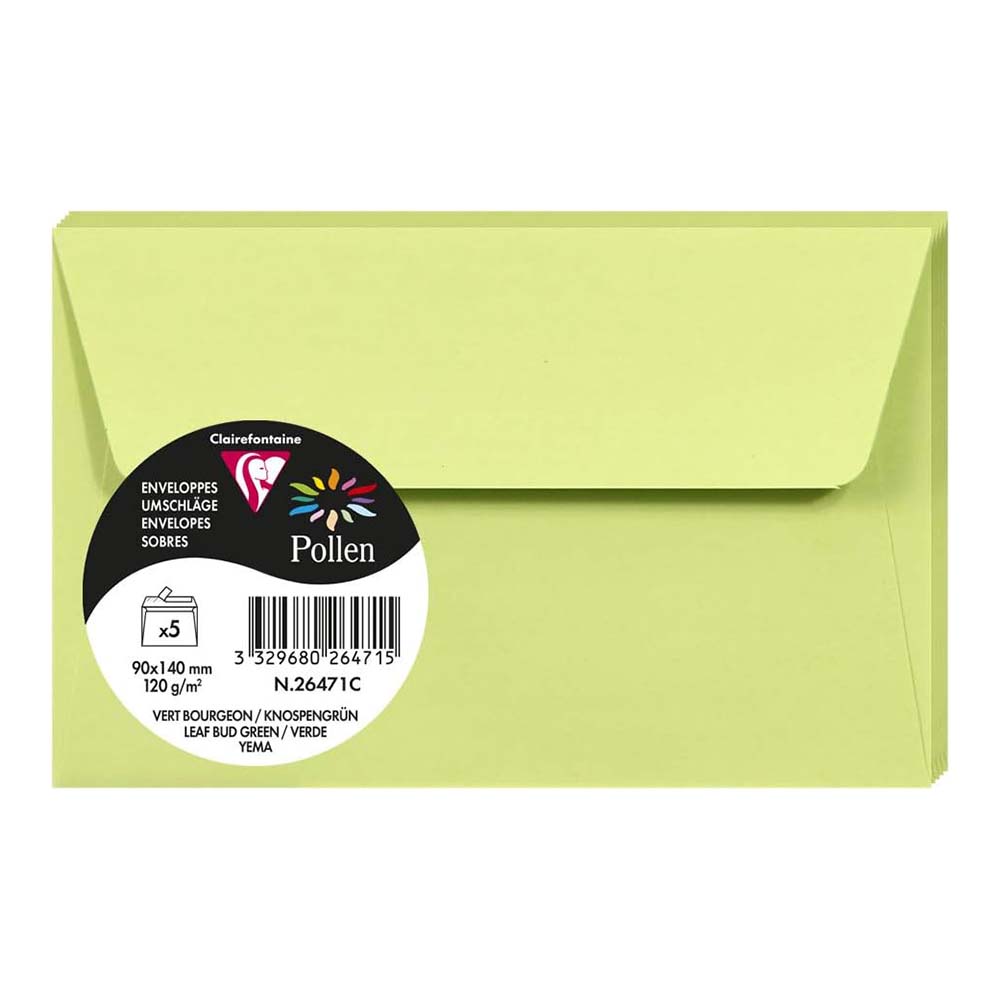 POLLEN Envelopes 120g 90x140mm Leaf Bud Green 5s