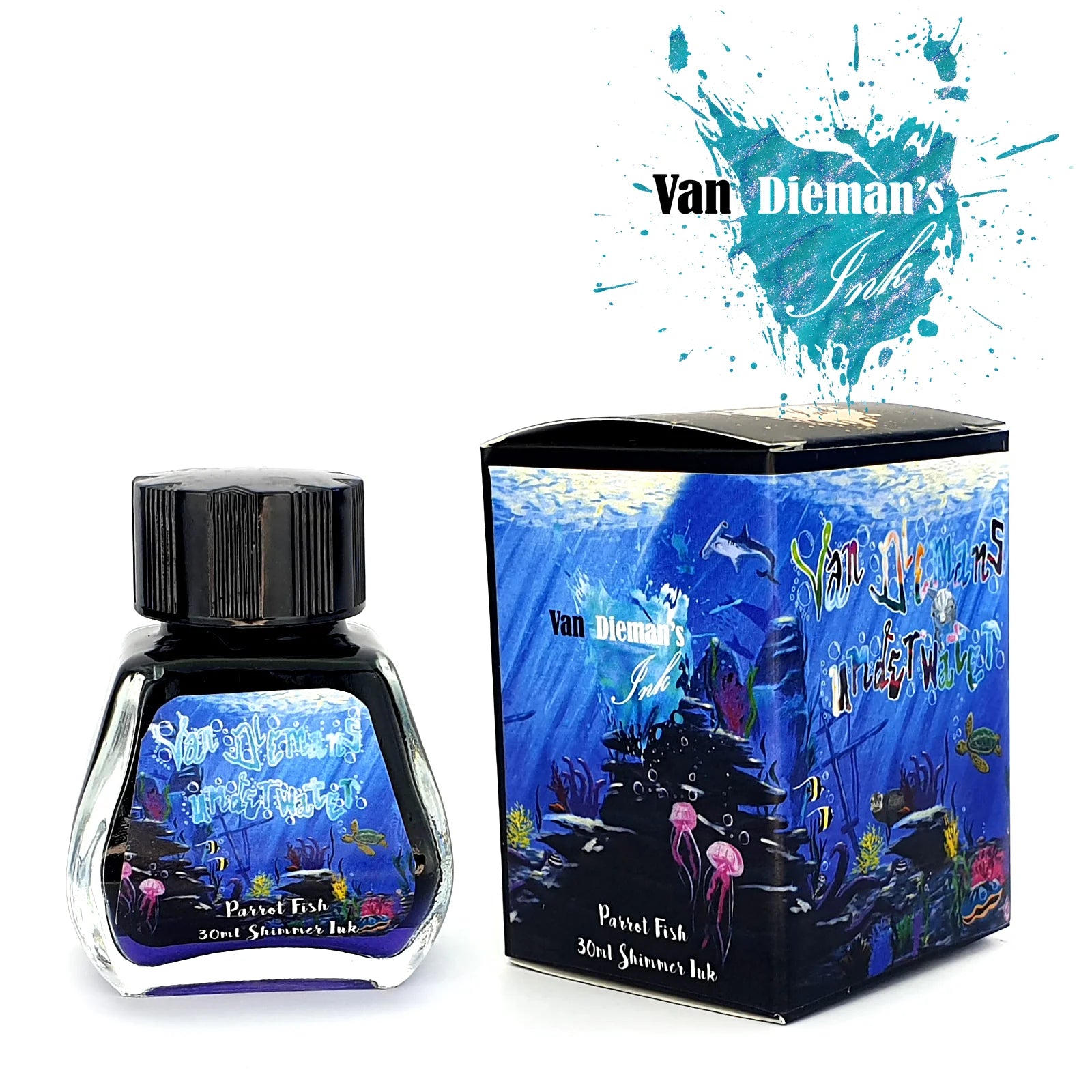 VAN DIEMAN'S Fountain Pen Ink 30ml Underwater Shimmer Parrot Fish