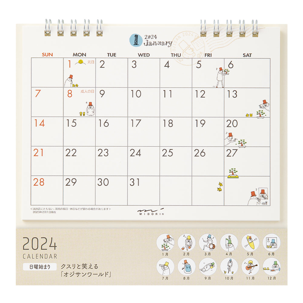 MIDORI 2024 Calendar Ring M Ojisan