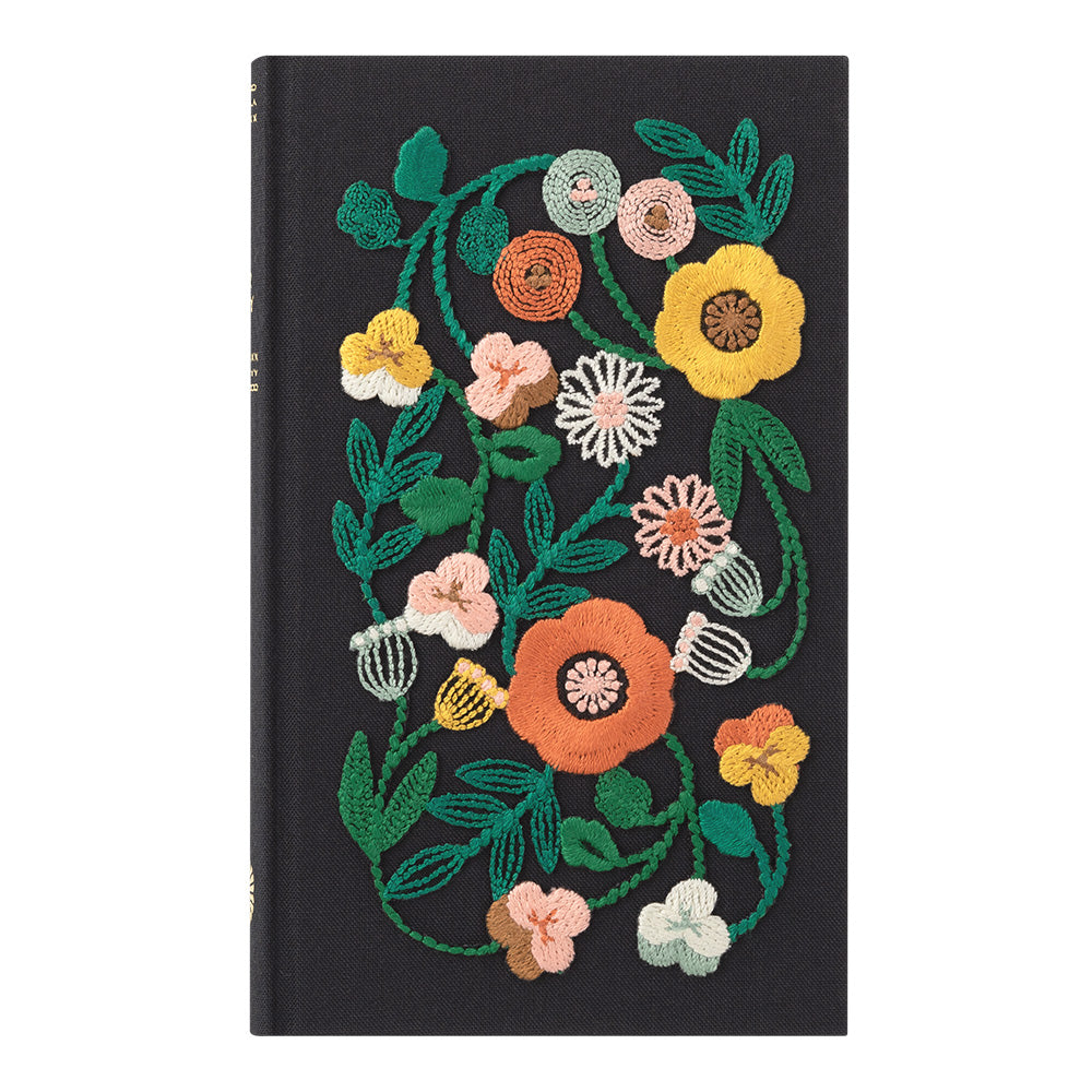 MIDORI Diary 5 Years Embroidery Flower Black