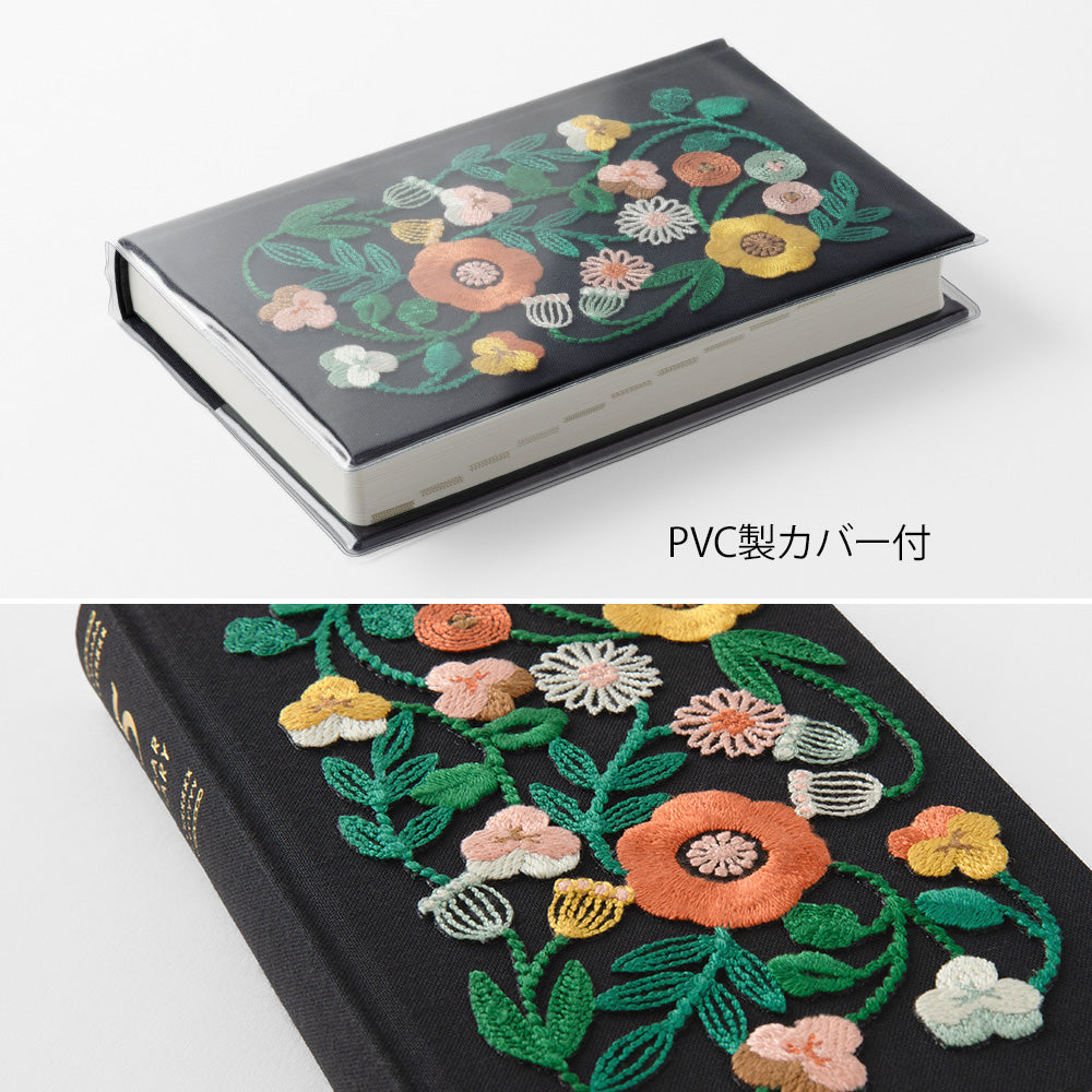 MIDORI Diary 5 Years Embroidery Flower Black