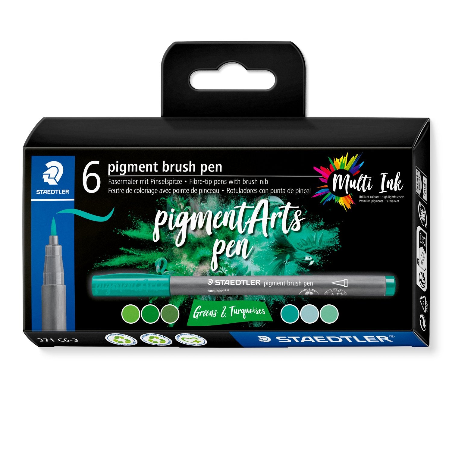 STAEDTLER Pigment Brush Pen Set of 6 Greens & Turquoises