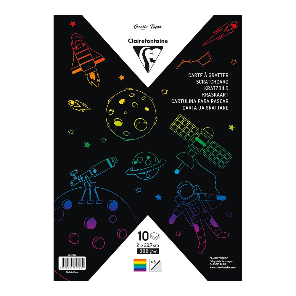 CLAIREFONTAINE Rainbow Scratchcard 300g A4 10s+5 Wooden Sticks
