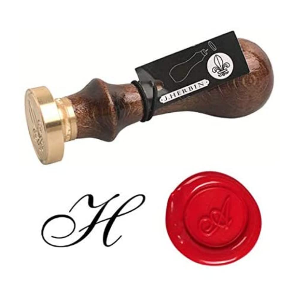 JACQUES HERBIN Brass Seal Round with Wooden Handle 24mm English Letter-H