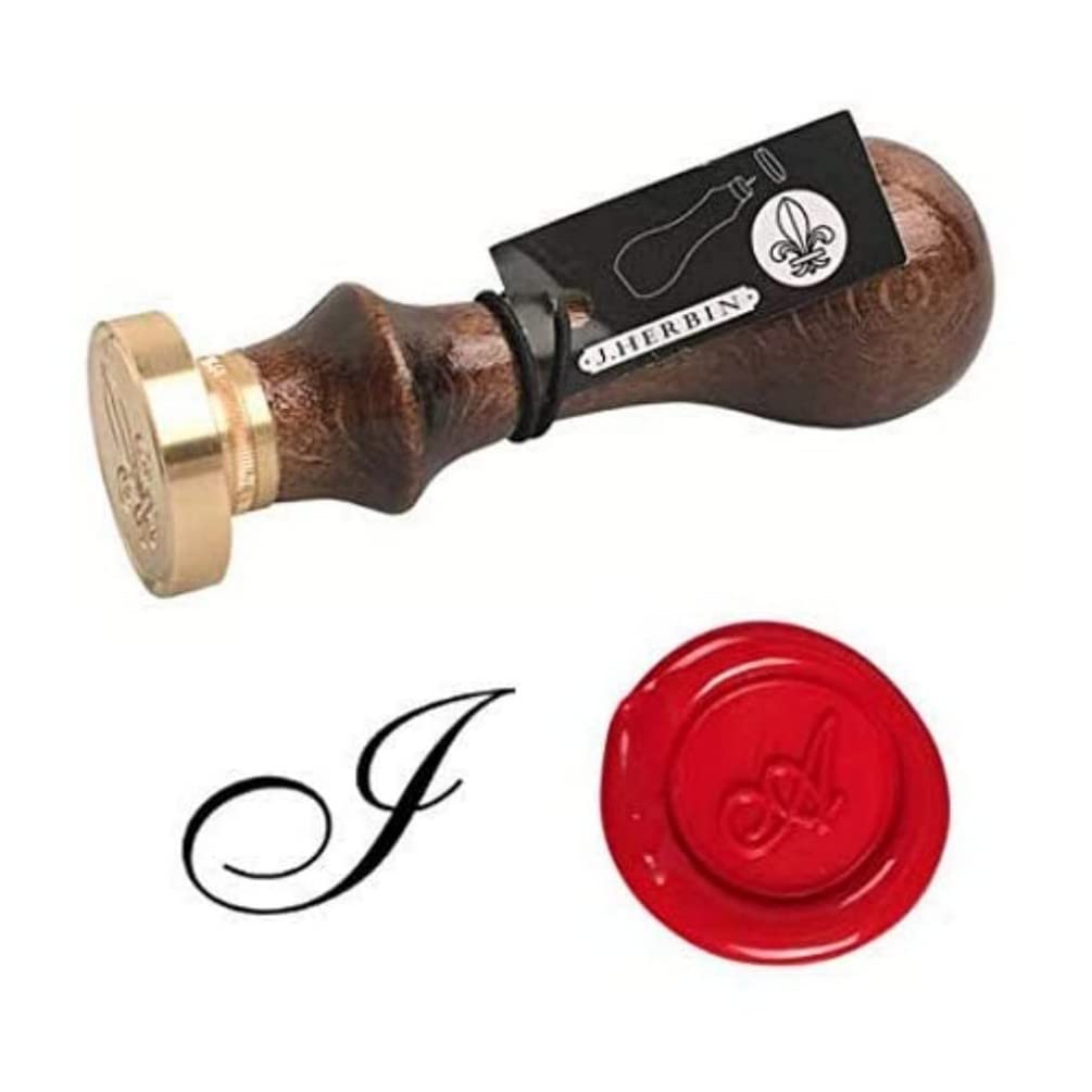 JACQUES HERBIN Brass Seal Round with Wooden Handle 24mm English Letter-I